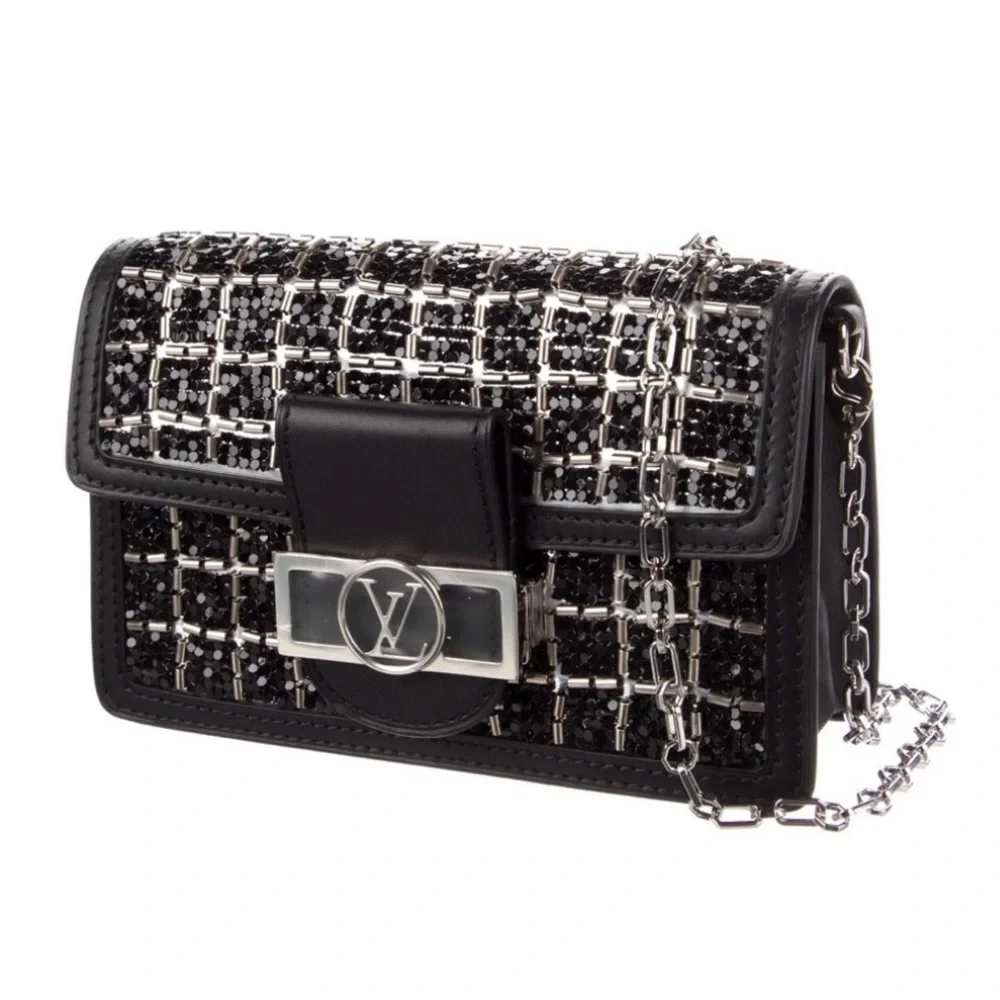 🆕🩷LOUIS VUITTON Dauphine Minaudière Black+Silver Beads Shoulder Clutch Mini Bag